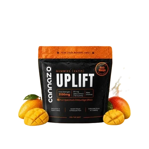 Cannazo Uplift Gummies (Vatis) with Naturally Derived CBD & THC for Mood, Focus, Sleep & Recovery - 5000mg Mango Kush Flavour